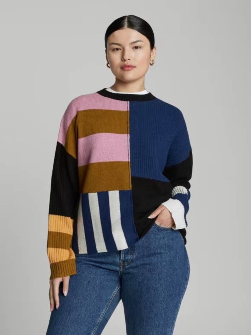 Everlane multi stripe patchwork cashmere sweater sz large